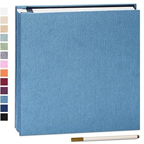 Yopih Selbstklebendes Fotoalbum aus Leinen 40 Seiten, 28x27 cm, Himmelblau