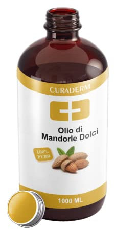 Olio Mandorle Dolci 100% Puro Flacone 1 Litro. Migliora Pelle, Unghie, Capelli. Ideale per Massaggi, Gravidanza. Originale Cura Farma