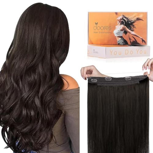 DOORES Wire Hair Extensions 18 Inch 95g Remy Human Wire Hair Extensions Invisible Transparent Line Adjustable Hairpieces Secret Extensions Straight Hair Dark Brown