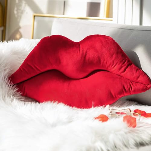 Ashler - Cuscini 3D a forma di labbra, con inserto in morbido velluto incluso, a forma di labbra, per letto e soggiorno, colore rosso, 24 x 30,5 cm