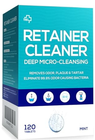 Y-Kelin Retainer and Denture Cleaner 120 Tablets for 4 Months Removes Stains Plaque Odors for Dentures Retainers Mouth Guard and Removable Dental Appliances (120 PCS, Mint)