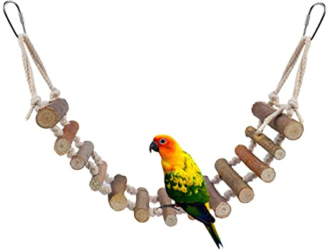 Joyzan Rope Ladder Bird Toy, Wood Stairs Climbing Activity Attachment Natural Wooden Step Swing Hanging Chewing Pet Bridge Cage Birdcage Lovebirds Rodent Parakeet Parrot Cockatiel Gecko Hermit Crab