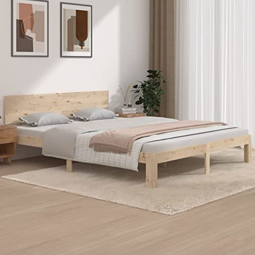 Tidyard Struttura, Telaio Letto, Giroletto, Matrimoniale, in Legno Massello di Pino,Naturale,160x200 cm, Moderno con Doghe