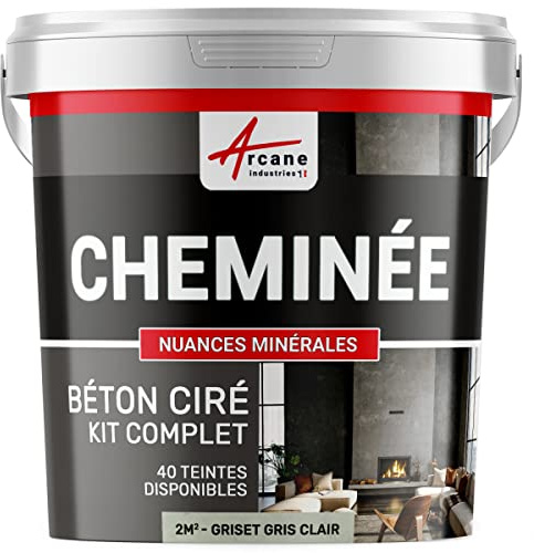 Béton ciré cheminée, kit avec primaire et vernis - 5 m² (en 2 couches) Aronia Gris Noir - ARCANE INDUSTRIES