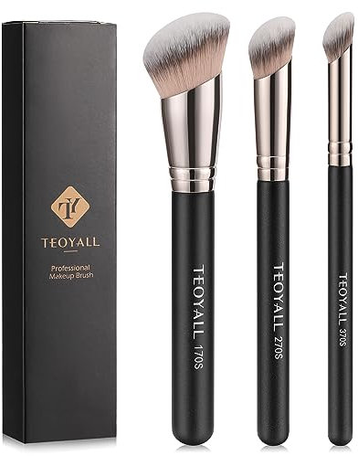 TEOYALL Foundation Kontur Conceal Pinsel Set, 3PCS Angewinkelte Synthetische Kabuki Pinsel zum Mischen, Festlegen und Auftragen von flüssigen, Cremes und Puder-Kosmetika