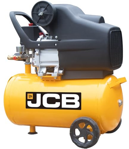 JCB Druckluft Kompressor AC24 (8 bar Betriebsdruck, 24 Liter Kessel, 257 Liter/min Ansaugleistung, 1800W, Manometer, Druckregler, Überlastschutz, Vollgummiräder) Luftkompressor