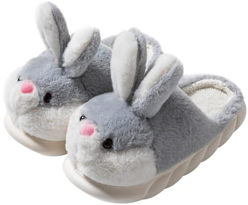 LANFIRE Pantoufles Animaux Femmes Lapin Hiver Peluche Coton Maison