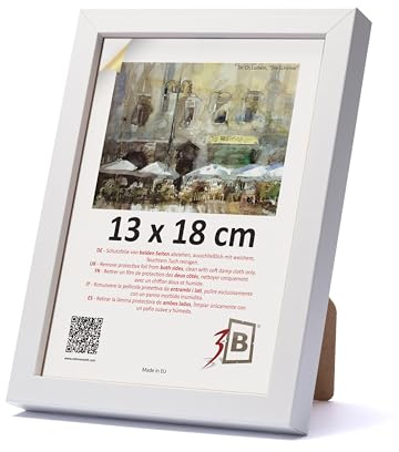 3-B Cornice portafoto MEGA - Bianca - 13 x 18 cm - Cornice in legno, cornice per foto, cornice per ritratti con vetro acrilico