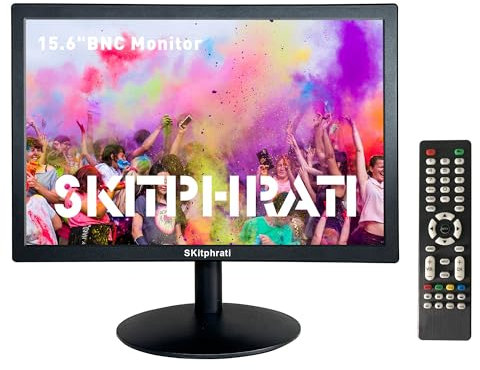 SKitphrati 15.6 Inch Small Monitors 1366x768 LED Screen PC Monitor with HDMI VGA AV BNC USB (VESA, Remote Control, Built in Speaker, VESA) Desktop Monitor for Ras Pi, Laptop, Computer