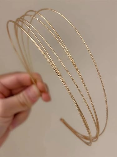 Tobeffect Multi Layers Metal Headbands for Women, 2Packs Fashion Thin Headband Layered Gold Elegant Hairbands Headpiece Trendy Hair Accessories for Girls