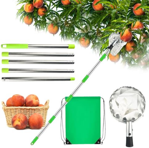 TKGEOUE Cueille Fruits, 2.2m Cueilleur de Fruits Amovible, Cueillette Cerise, Cueille Pomme Griffe, Ramasse Acier Inoxydable pour la Récolte de Pommes, D'agrumes, de Poires, de Pêches