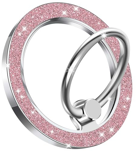 KOLIYALIC Magnetic Phone Ring Holder for MagSafe, Cute Twinkle Finger Ring Grip Holder [Upgrade], MagSafe Accessories for Women iPhone 17 16 15 14 Pro Max Plus Air (Pink Glitter)