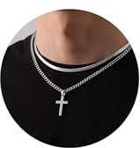 Esmoly Collar Cruz Hombre Plata Oro Negro Collar Personalizado con Letra A-Z Necklace 316L Acero Inoxidable Cadena Cubana Regalos Originales Para Hombre 18+20 Inches (Plata 16+18 inches)