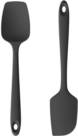 U-Taste Silicone Spatula Set of 2: 315℃ Heat Resistant Flexible Seamless Rubber Spoon Spatula, Baking Cooking Kitchen Utensil with Nylon Core for Nonstick Cookware Mixing Stirring Scraping (Black)