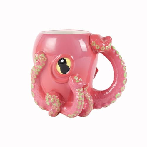 GUAOOYY Tasse en céramique 3D en forme de pieuvre rose, 555,7 g, tasse bohème en forme de pieuvre, tasse en forme de pieuvre, cadeau d'anniversaire pour les amateurs de café et de thé au lait