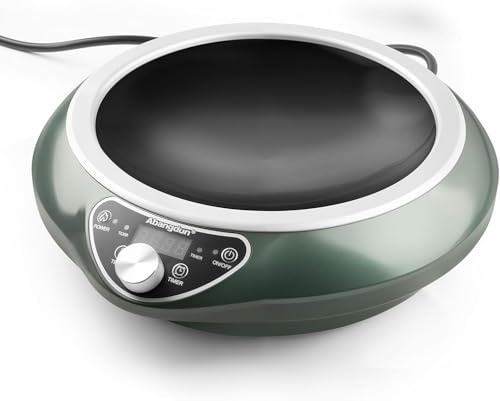 Abangdun Quemador de inducción Wok de inducción de 1700 W/85 V ~ 120 V Wok eléctrico de superficie curvada, estufas cóncavas