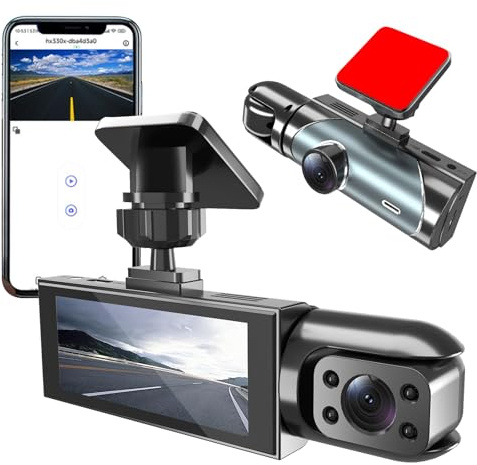 Instrumentkamera fram och bak 4K + 1080P, DashCam för bilar, 3 tums skärm, 170°vidvinkel, full HD instrumentkamera med looping-inspelning, nattsevärdheter, avgångsvarningar för bilkamerakören