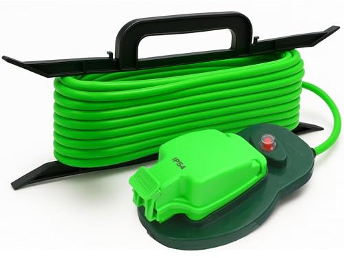 Desiretech - 10m Weatherproof Extension Cable - 1 Socket - 13 Amp Outdoor Lead - Waterproof IP54 - Durable Green Cable for Garden, Outdoor Equipment & Power Tools - Flexible & Heavy Duty Design