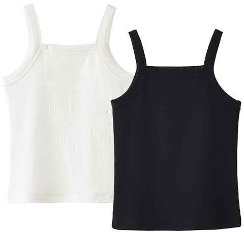 SEAUR Camiseta de tirantes para niña, tirantes de espagueti, camiseta interior de verano, monocolor, sin mangas, tops acanalados para niños, crop top, pack de 2, 3-14 años, 110-160 cm, Blanco y negro