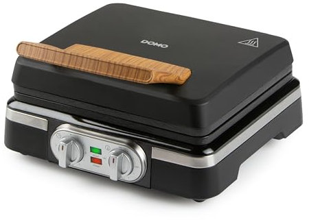 DOMO DO9281W Appareil à gaufres pour 2 gaufres XL - Design luxueux en bois - Thermostat Réglable - Pieds antidérapants -1520W - Noir
