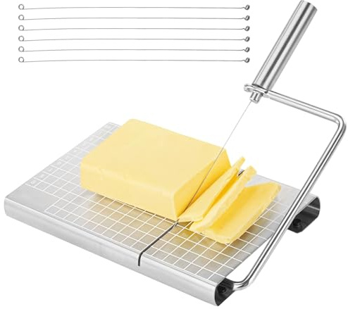 Cheese Slicer with 6 Wires, Stainless Steel Cheese Cutter with Scale, Cheese Block Cutting Board, Charcuterie Slicer