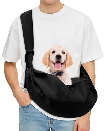 Ravytha Bolso para Perro Poliéster Portátil, Bolso Transportin Perro Pequeño Ajustable, Bandolera Perro Pequeño con Bolsillo para Viaje, Ciclismo, Passeggiata(Negro)
