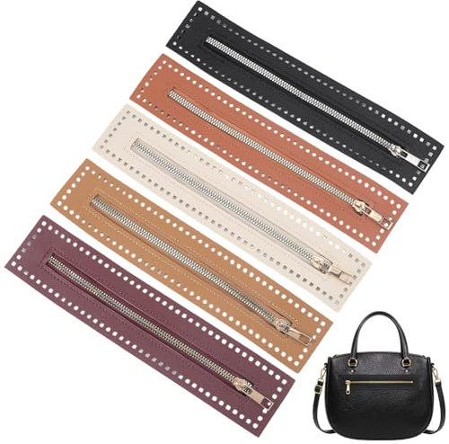 CALFOVERA Cremallera de Ganchillo para Bolso, 5 Colores, de Piel Sintética, con Marco de 5cm, Hecha A Mano, con Agujeros para Manualidades, Monedero, Cartera, Ropa, Vaqueros Y Accesorios.