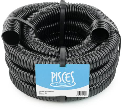 Pisces Flexible Pond Hose Pipe | 38mm (1.5 inch) Order by The Metre | Corrugated Black Tubing for Filter Pumps and UVC System
