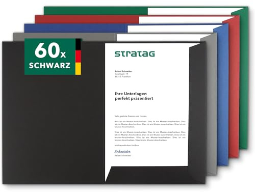 Präsentationsmappe schwarz A4 (60 Stück) - sehr stabiler 350 g/m² Naturkarton - Dokumentenmappe A4 direkt vom Hersteller STRATAG - Urkundenmappe für Angebote, Exposés, Projekte und Geschäftsberichte