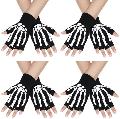 SATINIOR Skeleton Fingerless Gloves for Men Women