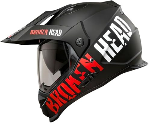 Broken Head Leichter Enduro-Helm - Fiberglas mit Visier & Sonnenblende - Motocross-Helm Motorradhelm - MX Cross-Helm Quad-Helm - made2rebel - Bone Crusher (Rot, L (59-60 cm))