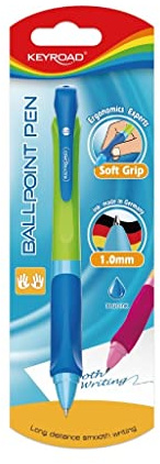 Keyroad Stylo à bille rétractable 1,0 mm/1 pièce/trou de suspension/stylo à bille Kuli/pour gauchers et droitiers/boîtier coloré/encre bleue/bureau préscolaire et école