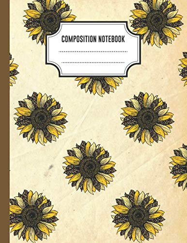 Composition Notebook Collage Ruled: Sunshine Yellow Vintage Watercolor Sunflower Collage Ruled Workbook and Exercise Book for School Kids Boys Girls