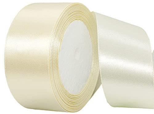 POPOYU Cinta de Raso Blanco Marfil 4cm Ancho, 23M Rollo Satén para Regalos Especiales - Navidad, Boda, Cumpleaños, Día de San Valentín