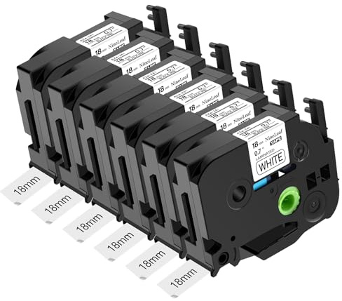NineLeaf 6 x kompatibla med Brother P-touch TZe-241 TZe241 TZ-241 TZ241 AZe-241 TZE märkband 18 mm 0,7 tum svart på vitt laminerat etikettband för Ptouch PT-1880W 18R 18RKT märkningsenhet