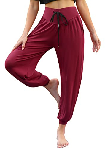 Terecey Pantalón Deportivo Mujer con Cordones Pantalon Elastico Mujer Comodo Pantalones Yoga Harem Bombachos para Running Gym