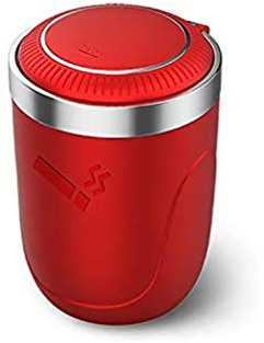 Car Ashtray, Portable Cigarette Ashtray with Lid Smell Proof Automatic LED Light, Sealed, Flame Retardant for Cars Van Outdoors Camping 70x102mm (red)