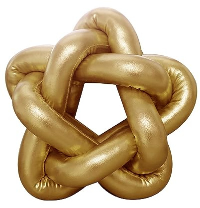 Eoieov Knot Pillows Gold 13*13 Decorative Throw Pillows Star Shape Knot Pillows Cushion Soft Handmade Knotted Ball Pillow Cushion Home Decor for Bed Couch Living Room,Gold,13