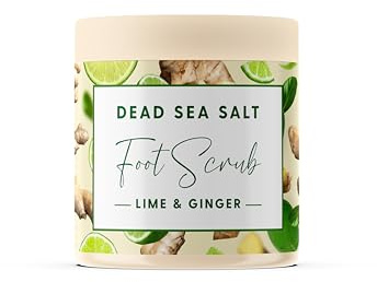 CalmGenix Lime & ingefära fotskrubb med fotsalter för döda havet för fotspa | exfoliator för hård hud, sprucken häl | naturlig fotfuktighetskräm pedikyr | 460 g fotexfoliator skrubb badkar