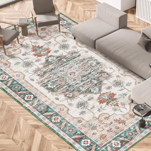 Vamcheer Teppich Wohnzimmer Teppich Vintage-Kurzflor Outdoor Teppich, Flauschig Schlafzimmer Teppich Weich Esszimmer Teppich, Waschbarer Teppiche, rutschfest Kunstwolle Teppich, 120x170 cm, Grün