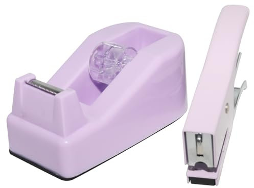QILIMA Desktop Cute Office Tape Dispenser & Stapler Set - Mini Stapling Tool for One Hand Operation,Purple