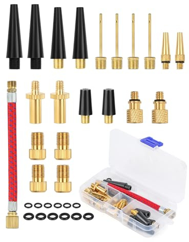 Bohoray 33Pcs Bike Pump Adapter Set,Bike Valve Adapter DV/AV/SV,Bicycle Pump Adapter With Ball Pump/Inflatable Tube/Sealing Ring,Presta Valve Adapter,Bike Pump Adaptor With Plastic Box For Compressor