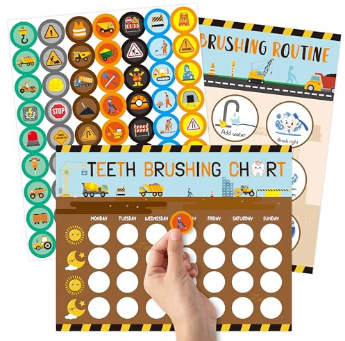 EFenegabos 16 Stück Zähneputzen Belohnungstafel mit Aufkleber technische Fahrzeuge Training Chart Trainer Poster Lehrer Planung Zubehör Kinder Ausbildung Töpfchentraining Tabelle für Kleinkind
