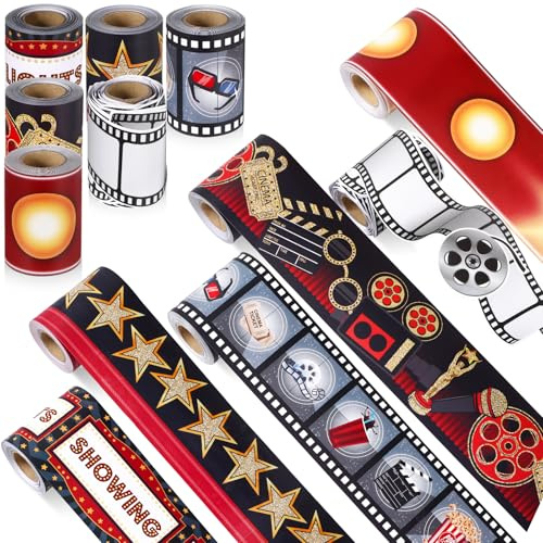 Tenceur 160ft Movie Night Borders for Bulletin Board, Movie Theater Party Decoration, 6 Rolls Star Filmstrip Scalloped Bulletin Board Border for School Office Chalkboard Whiteboard Poster Decor