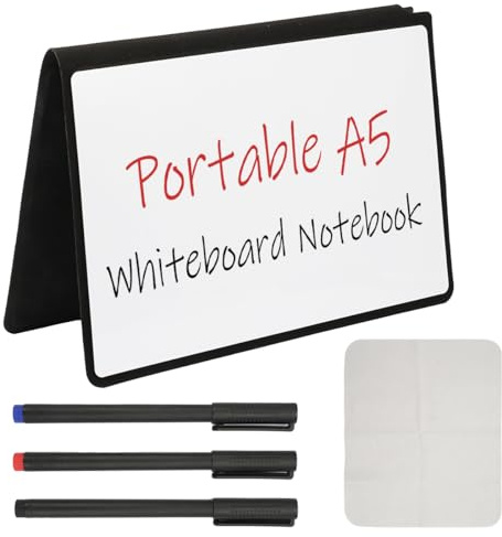 Raderbar A5 whiteboard 30 × 20 cm blå dubbelsidig med borstar och duk | Skrivtavla för anteckningar, listor, skol- och kontorspåminnelser