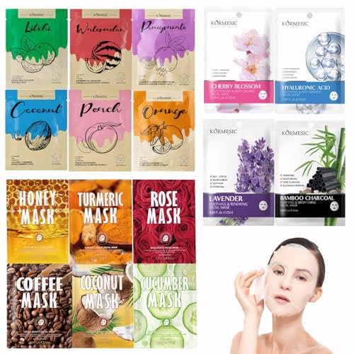Face Masks Skincare, 16PCS Sheet Masks Multipack, Hydrating Soothing Nourishing Face Masks Beauty, Fruit Mask Set for Teenage Girls Women, Suitable for All Skin Types