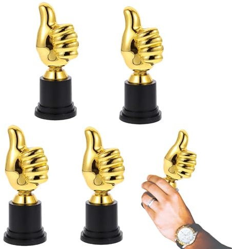 SVOCK 4 Stück Pokale Kinder, Goldener Daumen Trophäe, Medaillen für Kinder Trophäe, Personalisierte Geschenke Pokale Kindergeburtstag Pokal Fussball, Beste Anerkennung Mini Pokal Fussball