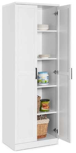 COSTWAY 5 stöckiger Küchenschrank 178cm, Hochschrank Küche mit 2 Türen & verstellbaren Regalen, Vorratsschrank freistehend, Aufbewahrungsschrank für Küche, Schlafzimmer, Badezimmer (Weiß)