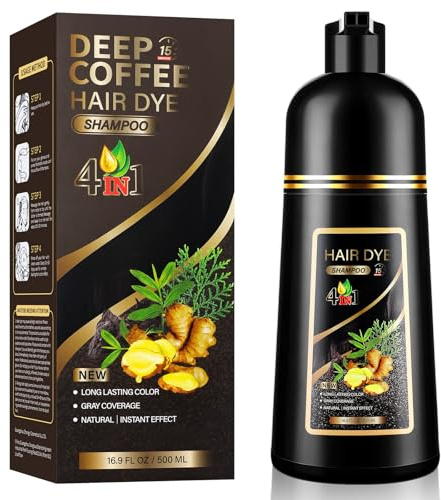 YUOLITA 500ML Deep Coffee Hair Shampoo for Gray Hair Coverage, 4 in 1 Instant Dye Shampoo for Men & Women,Plant Formula Lasts 30 Days, Natural Herbal Ingredients