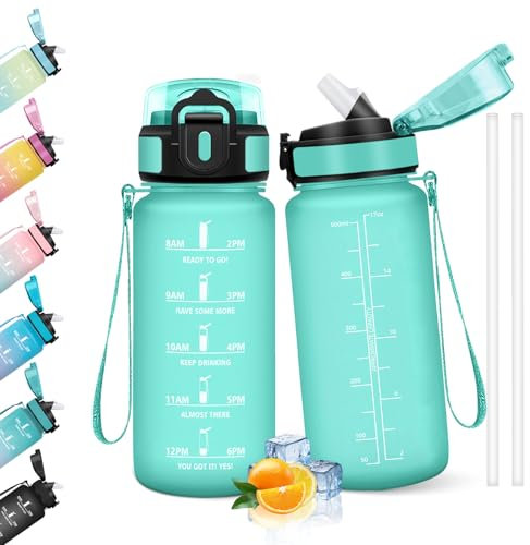 HoneyHolly Botella Agua, 500 ml con Pajita, Cantimplora, Prueba de Fugas, Botella Agua Niños Colegio, Libre de BPA, Cantimplora para Niños, Deporte, Running, Gimnasio, Bicicleta